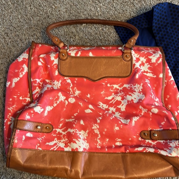 Rebecca Minkoff Orange White Large Coated Canvas Tote, Leather handles trim. - Picture 5 of 7